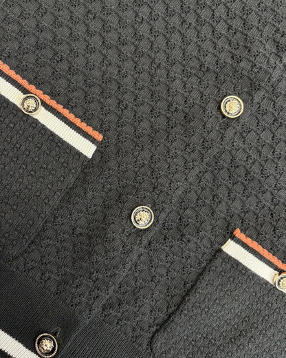 Chanel 26C Pointelle-Knit Cardigan Black, White, Orange FR 40