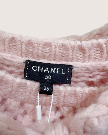 Chanel 21B Wool Cape-Collar Sweater Pink FR 36