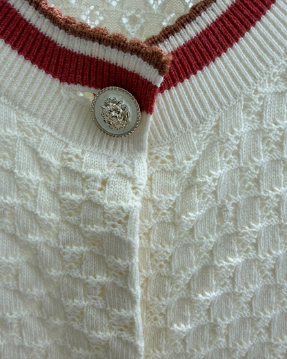 Chanel 26C Knit Cardigan Beige/Ecru, Red FR 36