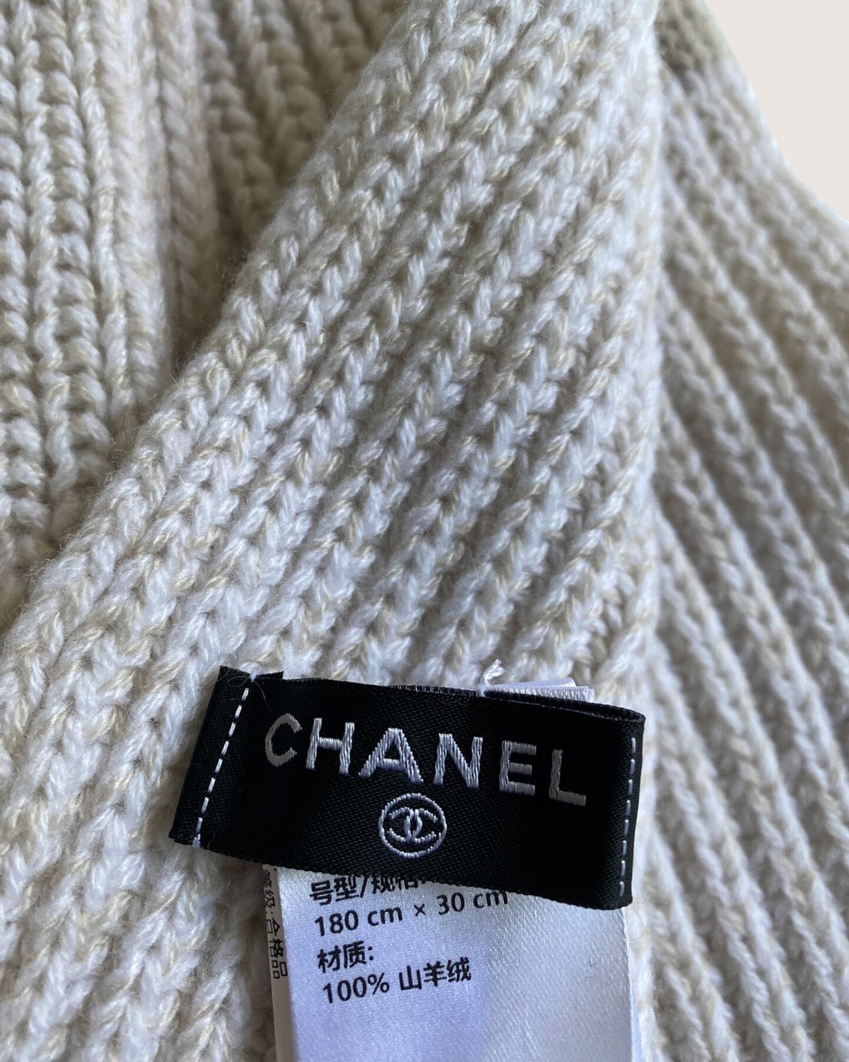 Chanel 24B CC Cashmere Logo Scarf Beige/Ecru One Size