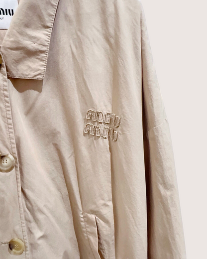 Miu Miu Logo-Embroidered Blouson Jacket Beige/Ecru IT 40