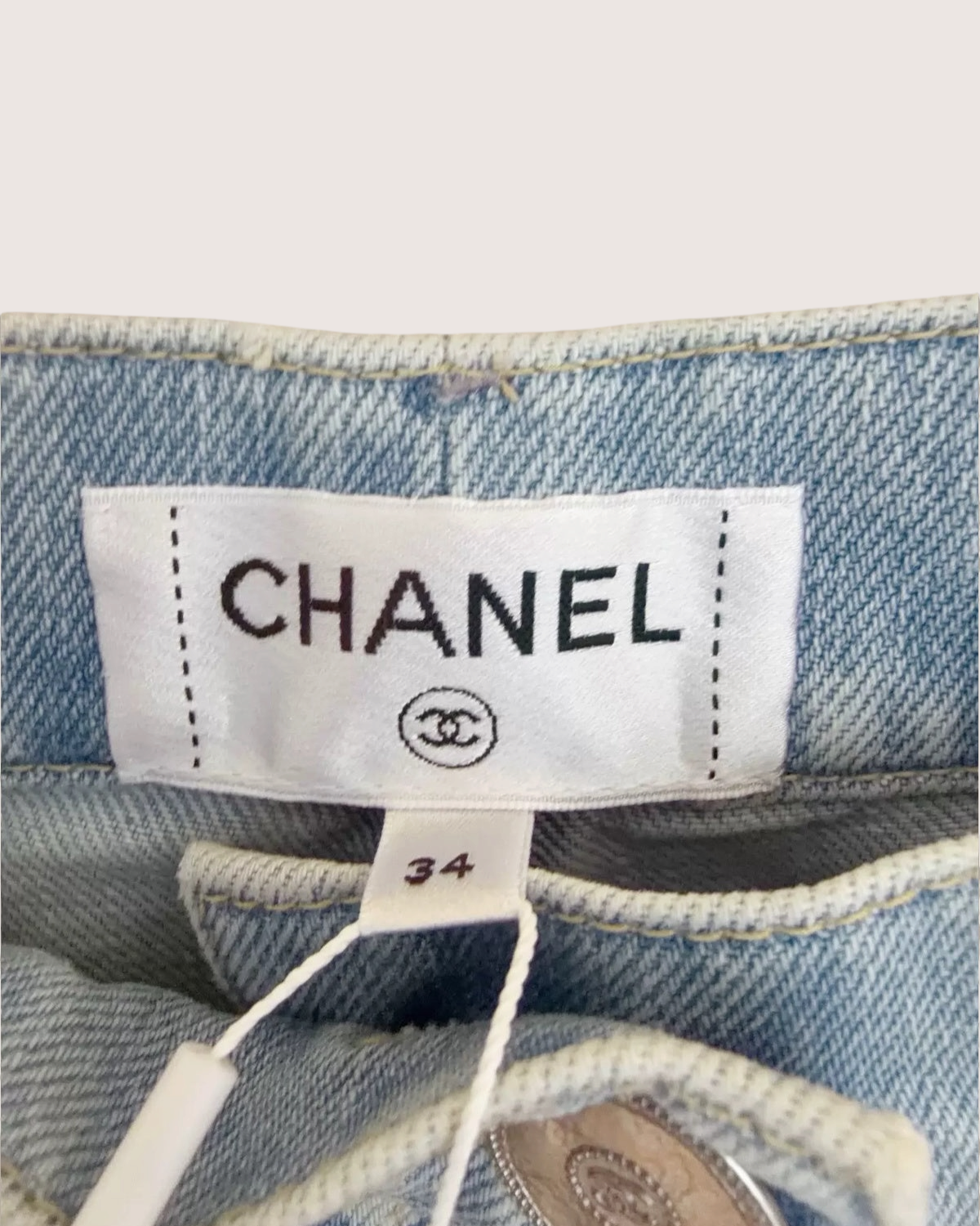 Chanel 25P Straight Denim Jeans Blue, White FR 34