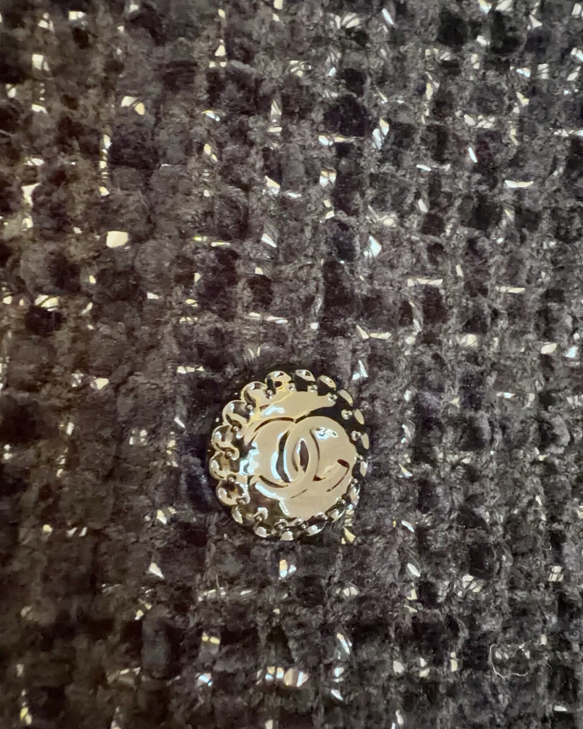 Chanel 22B Double-Breasted Shimmer Tweed Jacket Black, Silver FR 38