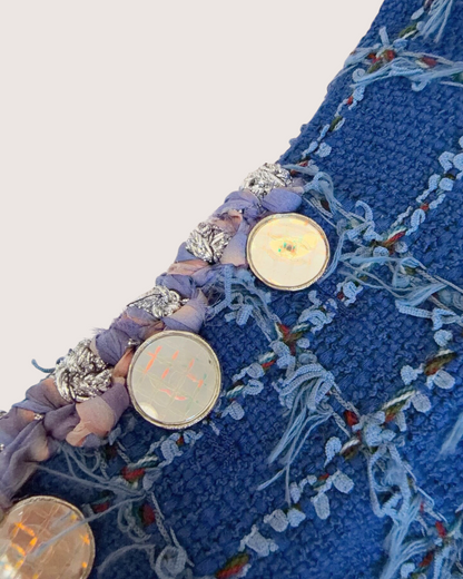 Chanel 23C Tweed Fringe Four-Pocket Jacket Blue, Multicolor FR 34