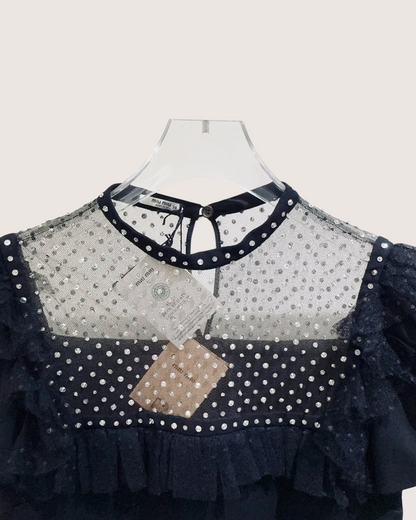 Miu Miu Crystal-Embellished Mini Dress Black, Silver FR 34