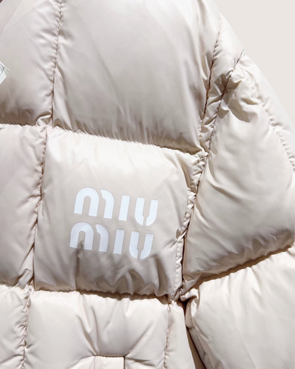 Miu Miu Cropped Quilted Logo Jacket Beige/Ecru FR 34