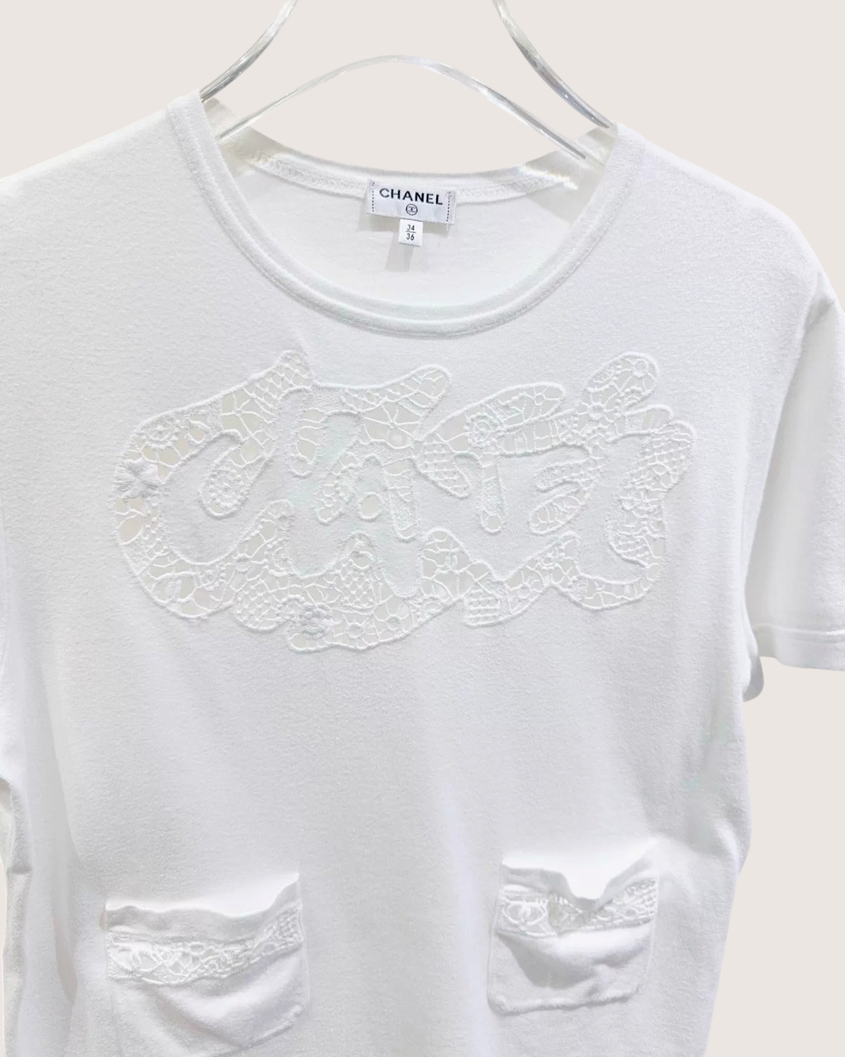 Chanel 22S Openwork Logo T-Shirt White FR 34/36