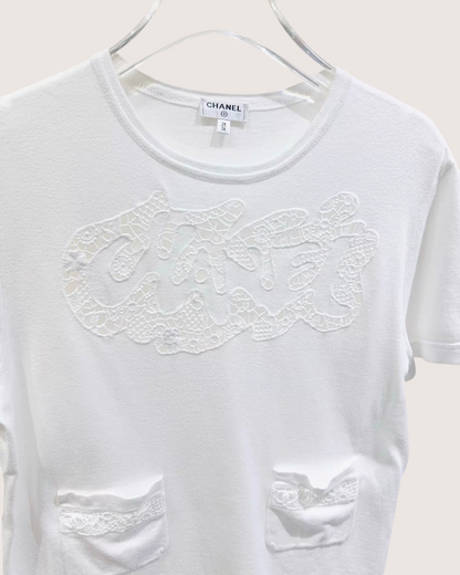 Chanel 22S Openwork Logo T-Shirt White FR 34/36