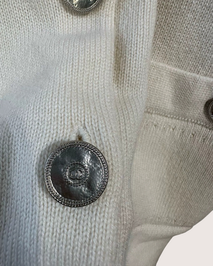 Chanel 25P Cashmere Cardigan Beige/Ecru, White FR 34