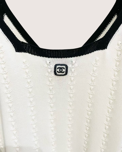 Chanel 26P CC Crochet Strappy Mini Dress Beige/Ecru, Black FR 34