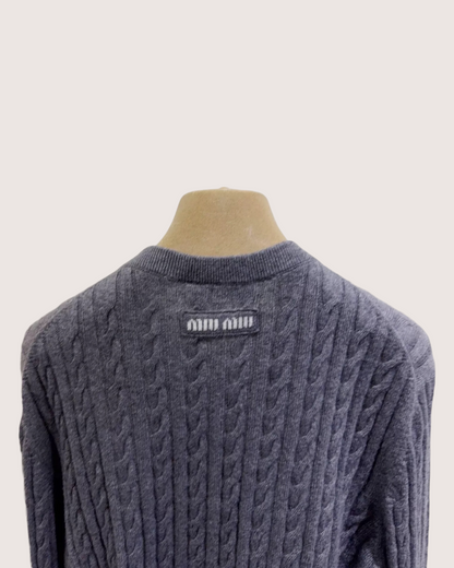 Miu Miu Cable Cardigan Grey FR 40