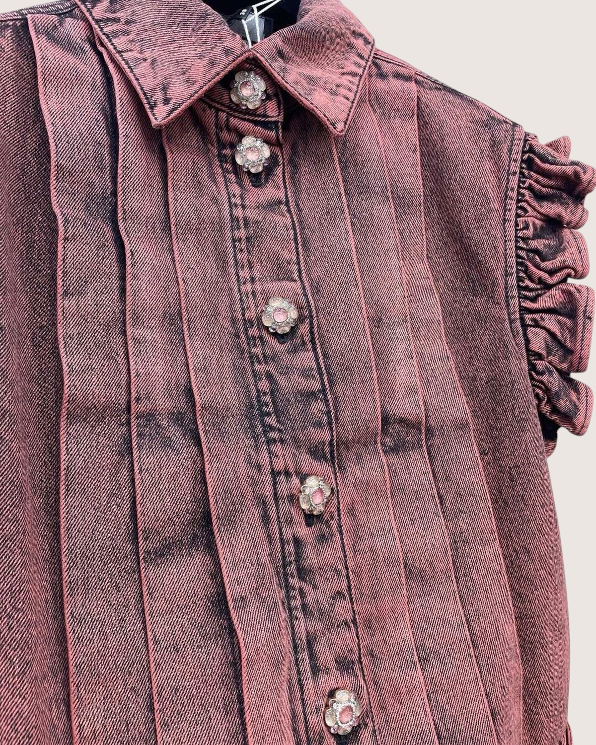 Chanel 24A Ruffle-Trim Denim Vest Pink, Black FR 36