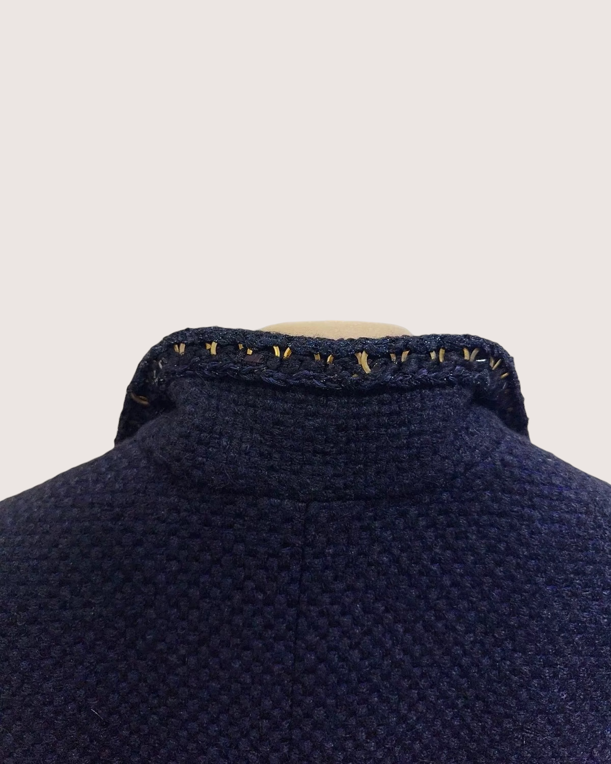 Chanel Chain-Trim Tweed Coat Navy FR 36