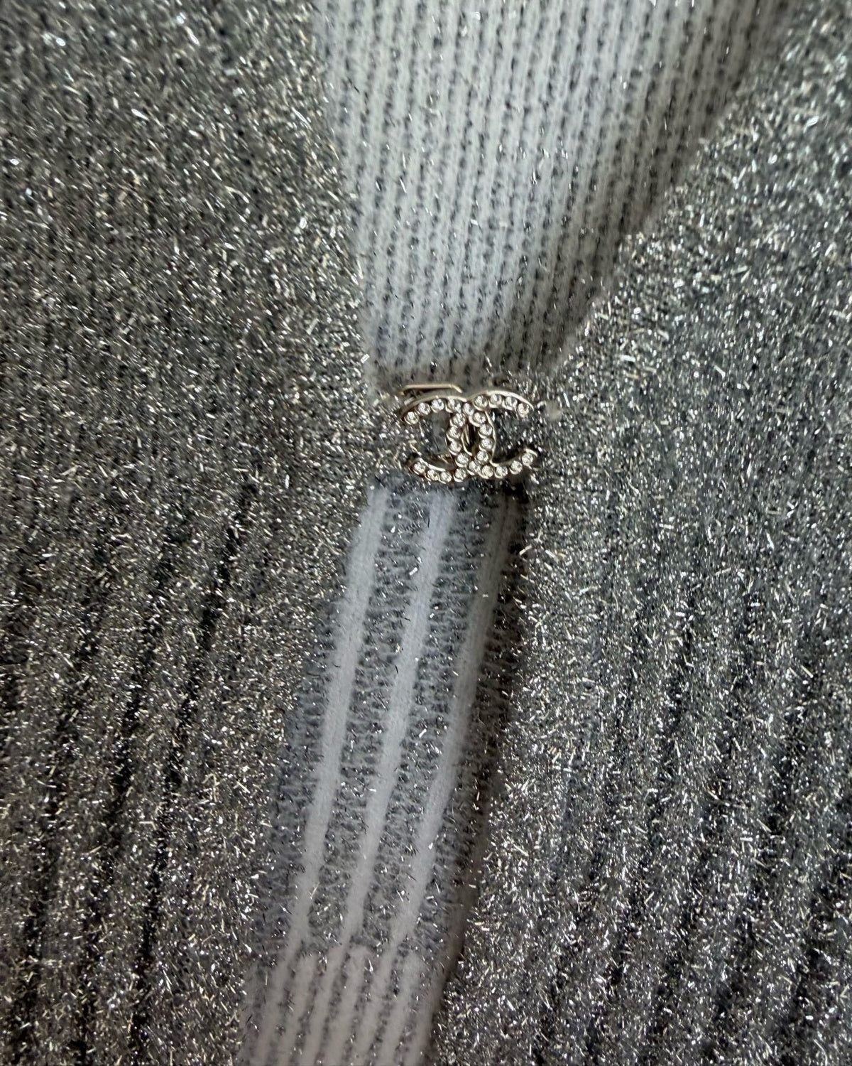 Chanel 22A CC Tie-Front Top Silver, Grey FR 34