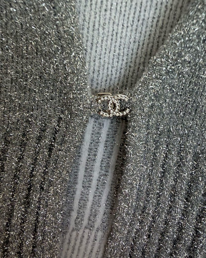 Chanel 22A CC Tie-Front Top Silver, Grey FR 34