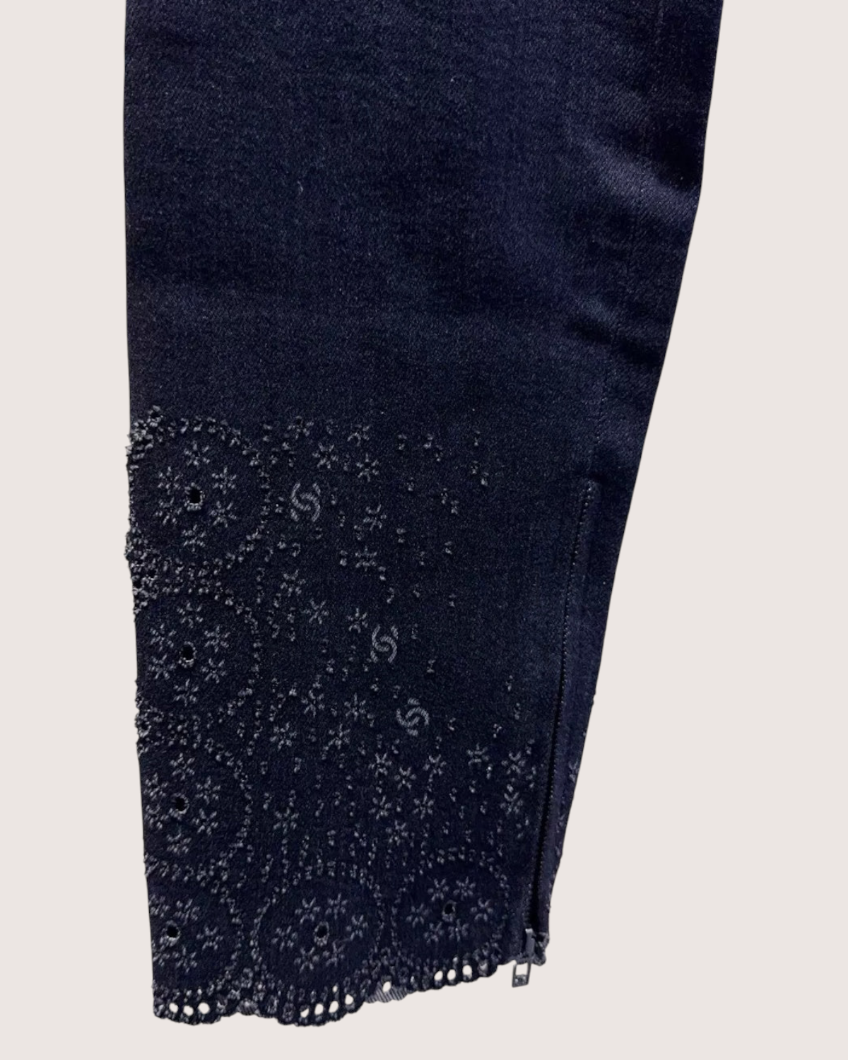 Chanel Skinny Lace-Trim Denim Jeans Black FR 36