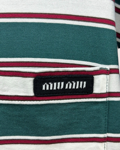 Miu Miu Striped Long-Sleeve Top Green, White, Burgundy FR 36