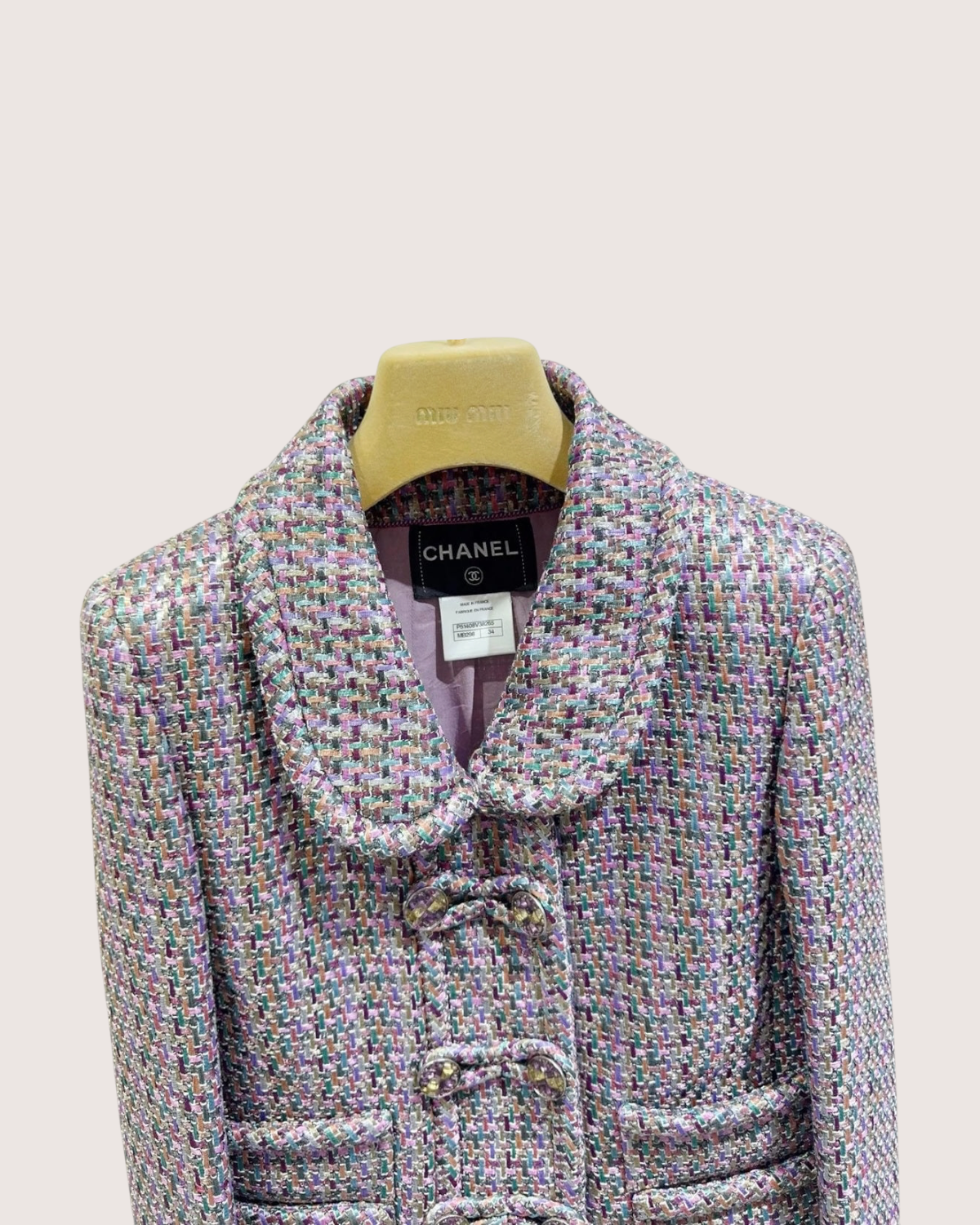 Chanel Tweed Jacket Purple, Pink, Green, Multicolor FR 34