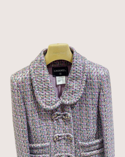 Chanel Tweed Jacket Purple, Pink, Green, Multicolor FR 34