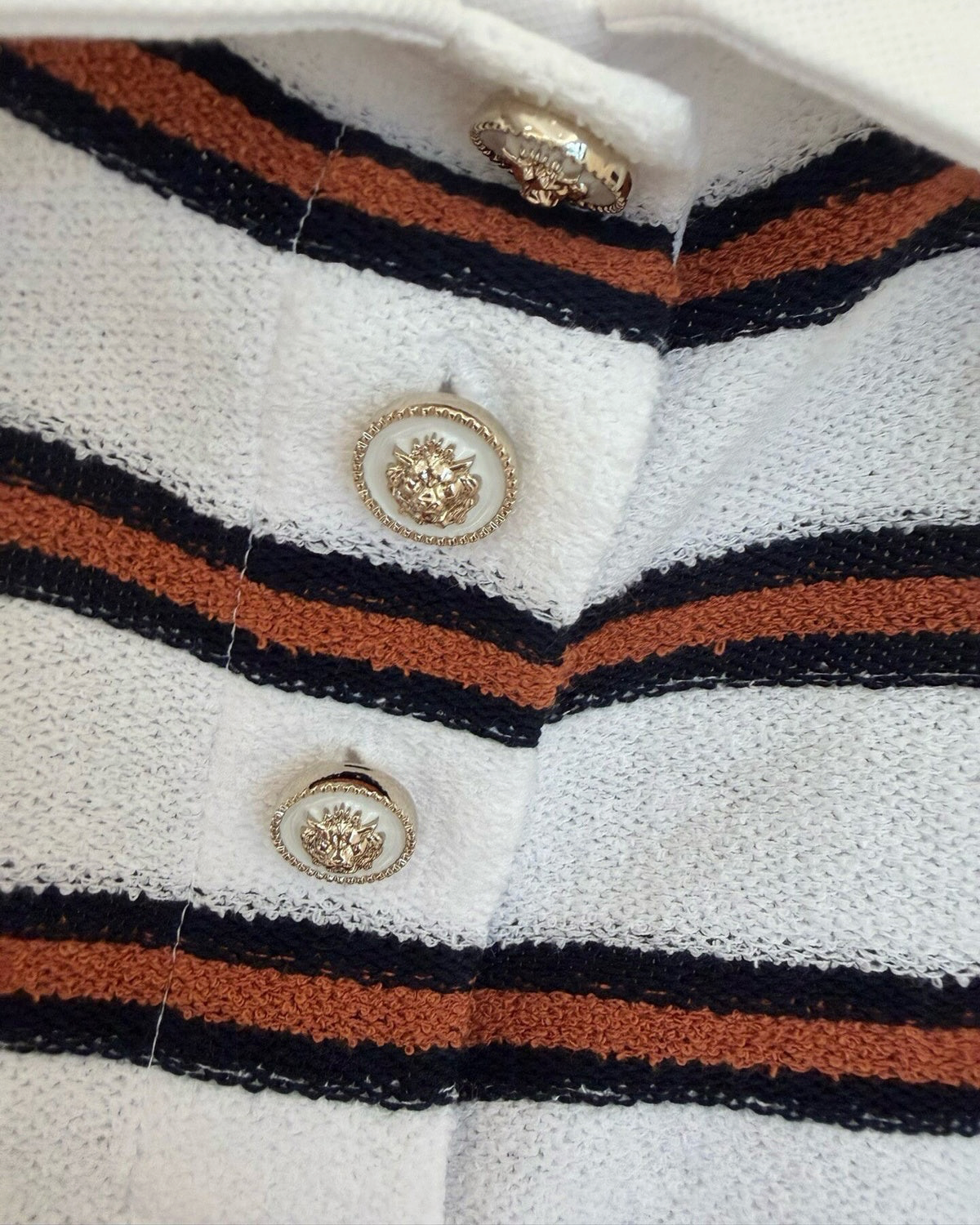 Chanel 26C Striped Polo Top White, Black, Brown FR 36