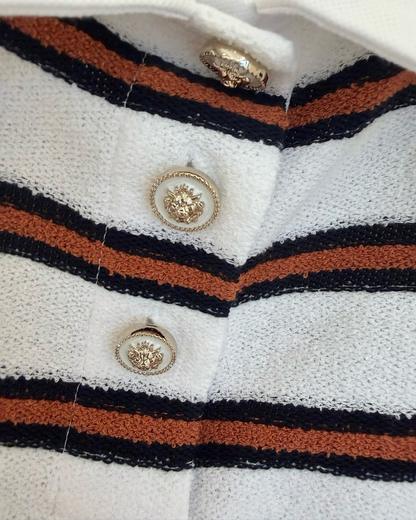 Chanel 26C Striped Polo Top White, Black, Brown FR 36