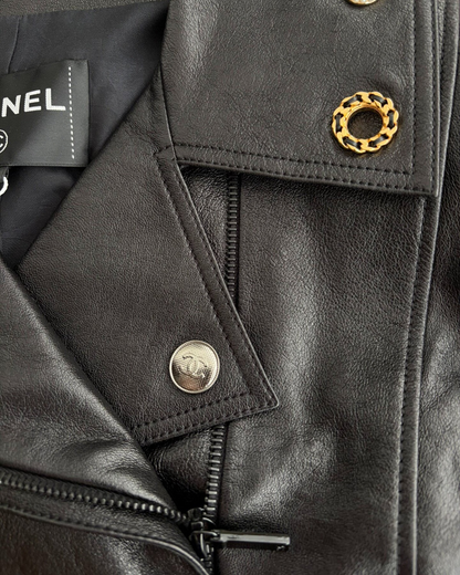 Chanel 22P Leather Biker Jacket Black FR 38