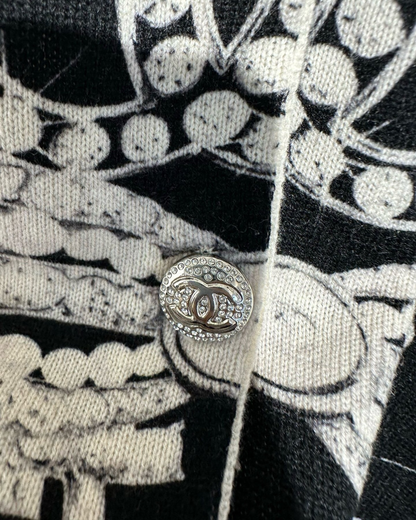 Chanel 23N Coco Neige Cashmere Jewelry-Print Cardigan Black, White FR 38