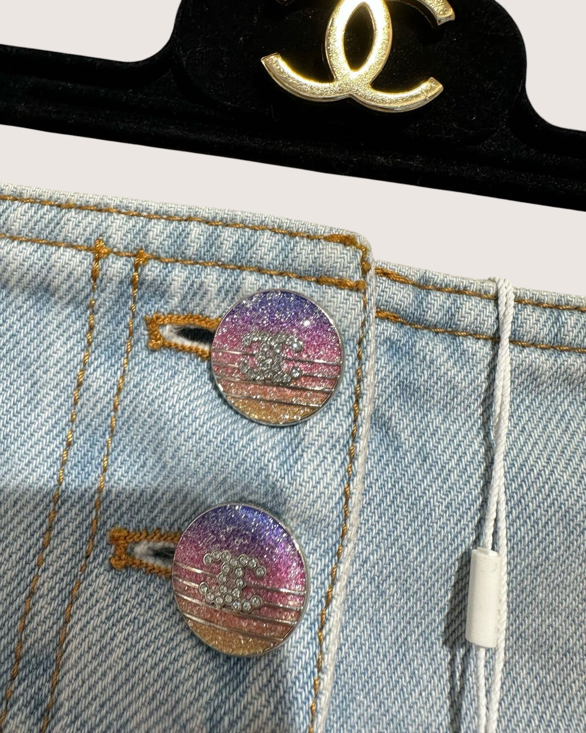 Chanel 24C High-Waist Denim Shorts Blue, Pink FR 38