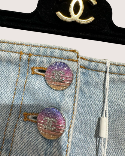 Chanel 24C High-Waist Denim Shorts Blue, Pink FR 38