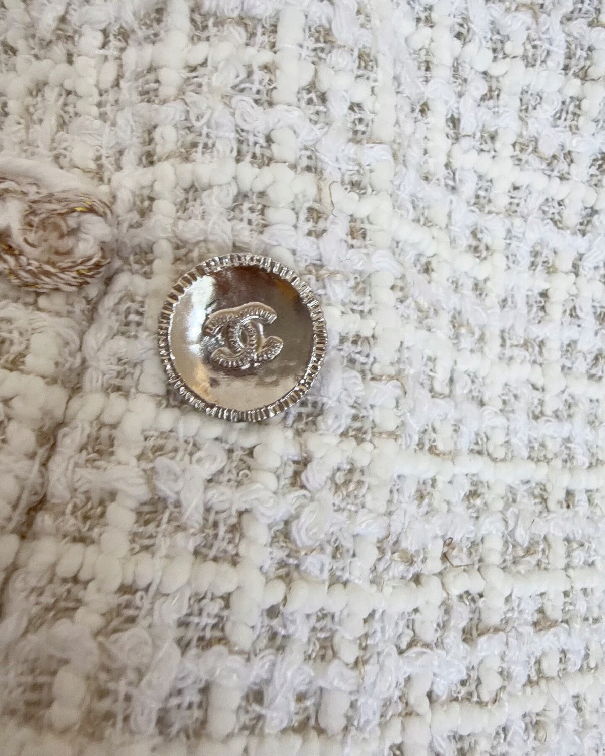 Chanel 25C Tweed Jacket White, Beige/Ecru, Gold FR 38