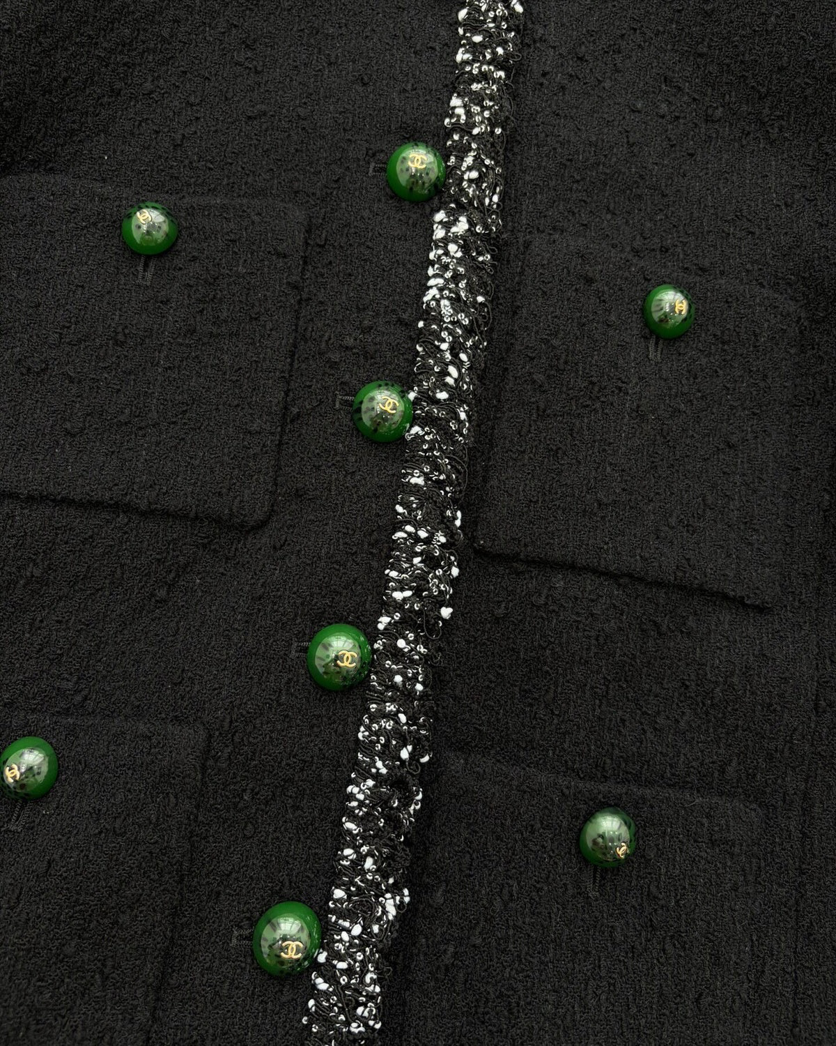 Chanel 26A Tweed Fringe-Trim Jacket Black, Green, Multicolor FR 38