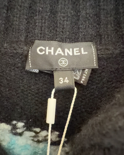 Chanel 22N Coco Neige Cashmere CC No. 5 Half-Zip Sweater Black, Blue, Pink FR 34
