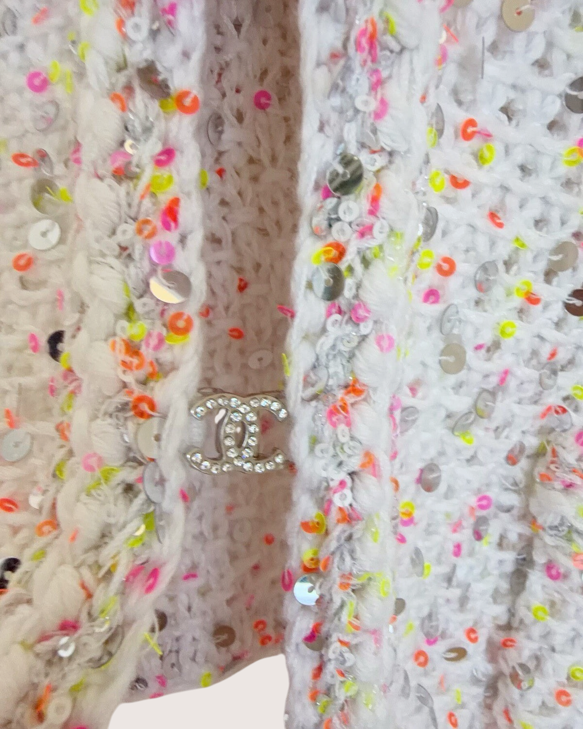 Chanel 24P Sequin Cardigan White, Pink, Multicolor FR 34