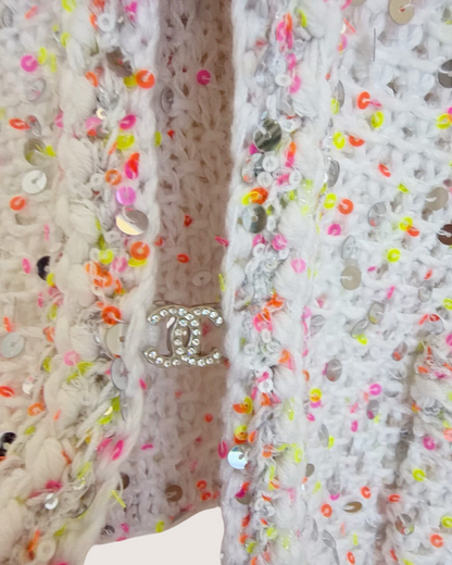 Chanel 24P Sequin Cardigan White, Pink, Multicolor FR 34