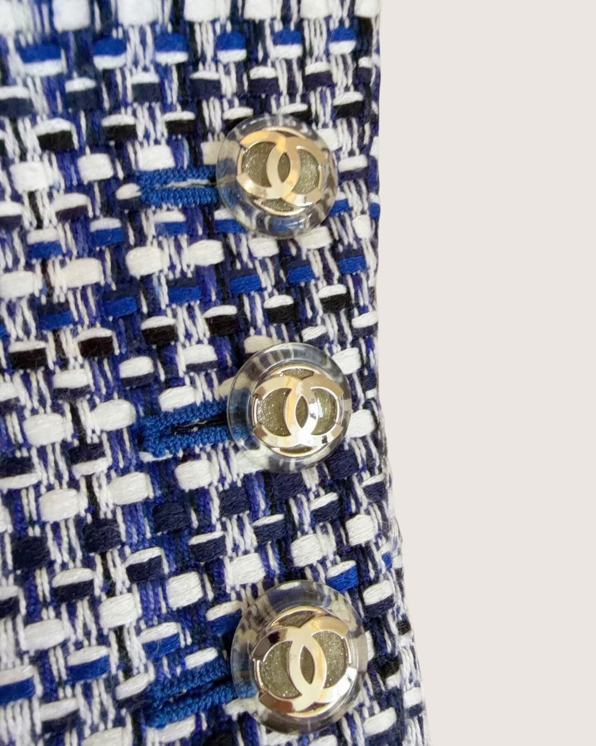 Chanel 20P Checked Tweed Jacket Blue, White, Navy FR 34