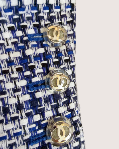 Chanel 20P Checked Tweed Jacket Blue, White, Navy FR 34