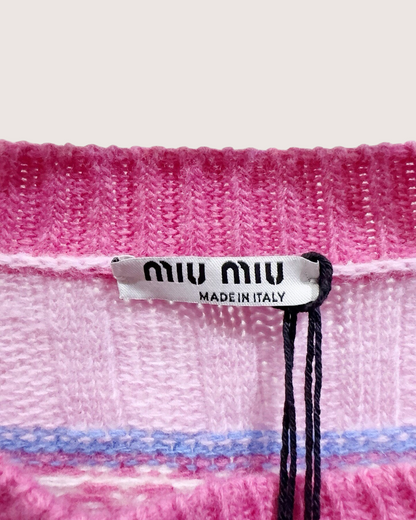 Miu Miu Wool Heart Logo Sweater Pink, Purple, White FR 42