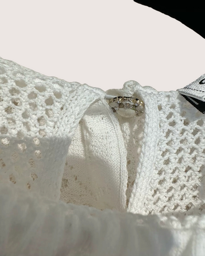 Chanel 25P Openwork Ruffle Top White FR 40