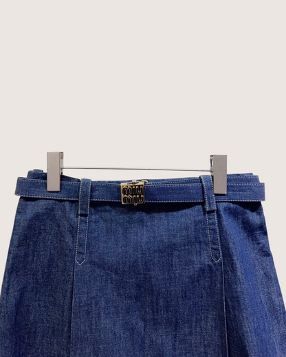 Miu Miu Denim Belted Mini Skirt Blue FR 38
