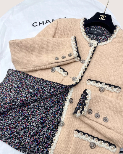 Chanel 24A Pearl-Trim Four-Pocket Tweed Jacket Beige/Ecru FR 38