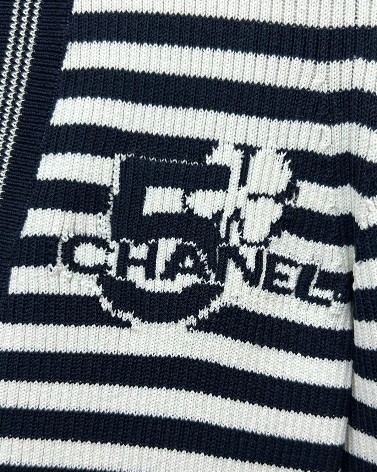 Chanel 23C Striped Cardigan Navy, White FR 34