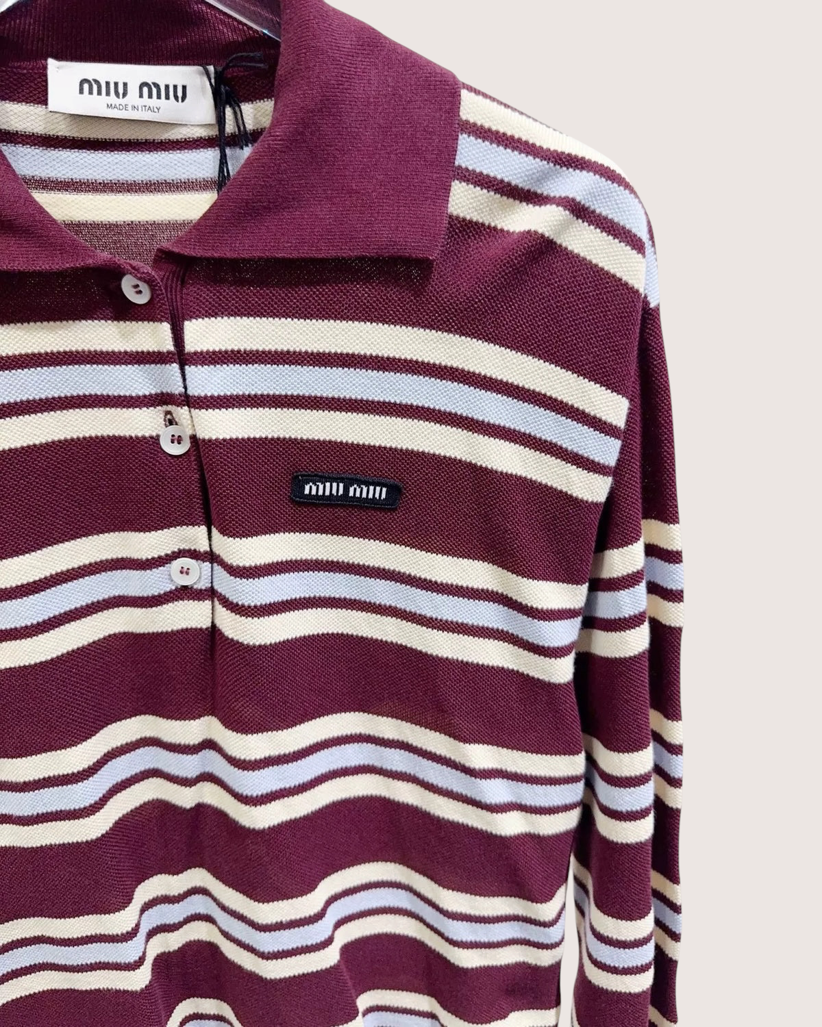 Miu Miu Striped Polo Sweater Burgundy, Beige/Ecru, Blue FR 36