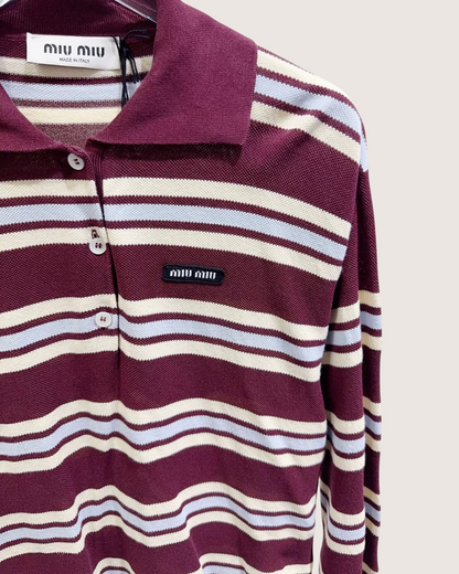Miu Miu Striped Polo Sweater Burgundy, Beige/Ecru, Blue FR 36