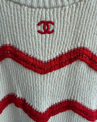 Chanel 26M Coco Beach Striped Tank Top Beige/Ecru, Red FR 34