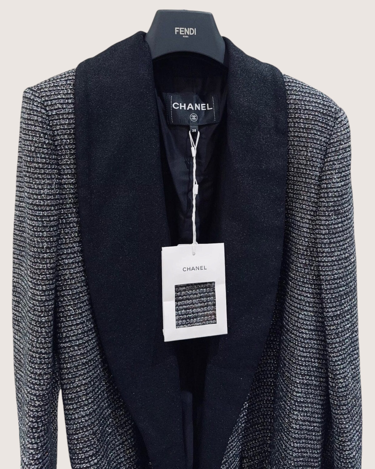 Chanel 24C Belted Tweed Jacket Black, Silver FR 38