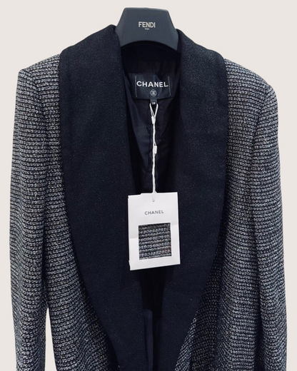 Chanel 24C Belted Tweed Jacket Black, Silver FR 38