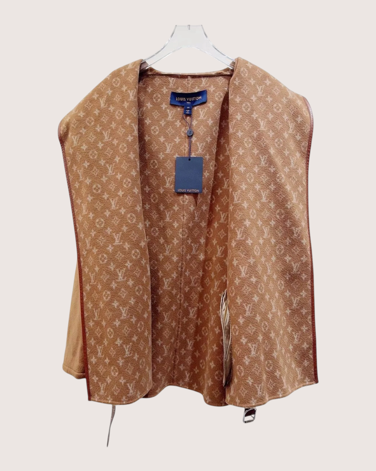Louis Vuitton Hooded Wool Logo Coat Brown, Beige/Ecru FR 44