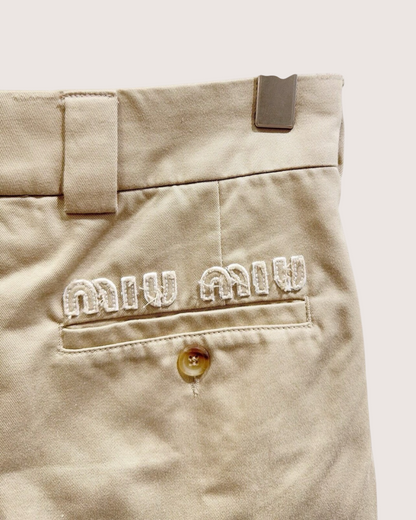 Miu Miu Cotton Pleated Mini Skirt Beige/Ecru, White FR 36