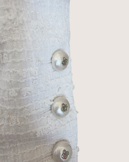 Chanel 25P Pearl-Trim Tweed Jacket White FR 40