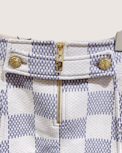 Louis Vuitton Cashmere Damier Check Mini Skirt White, Blue FR 32
